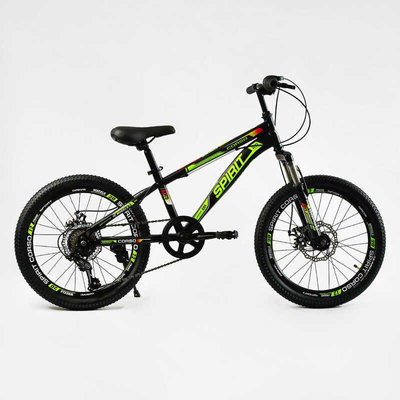 Велосипед підлітковий двоколісний 20" CORSO Spirit 7 швидкостей сталева рама 12" чорно-зелений TK-20306 фото 1