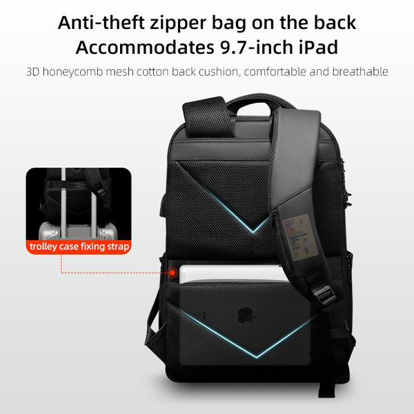 Функціональний міський рюкзак для ноутбука 17" на 2 відділення Fenruien Spine Black Honeycomb 5132 фото 7