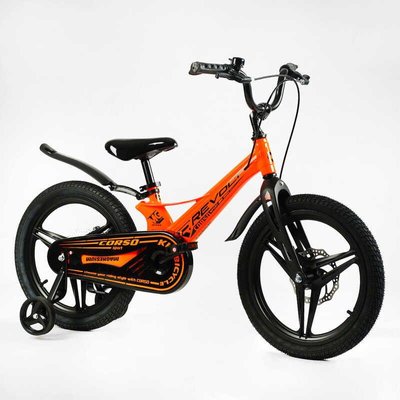 Велосипед детский двухколёсный 18" CORSO Revolt магниевая рама доп колеса на 6-8 лет оранжевый MG-18022 фото 1