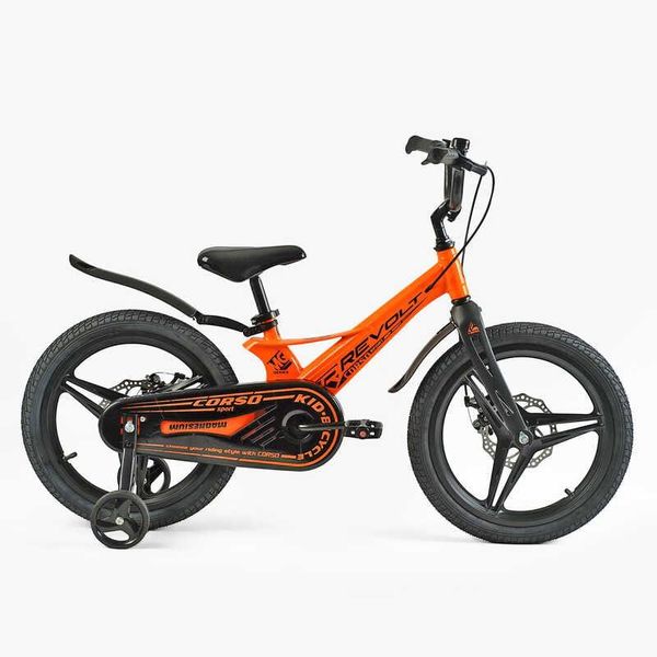 Велосипед детский двухколёсный 18" CORSO Revolt магниевая рама доп колеса на 6-8 лет оранжевый MG-18022 фото 2