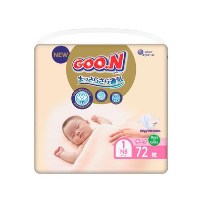 Подгузники GOO.N Premium Soft для новорожденных до 5 кг (1(NB), на липучках, унисекс, 72 шт) фото 1