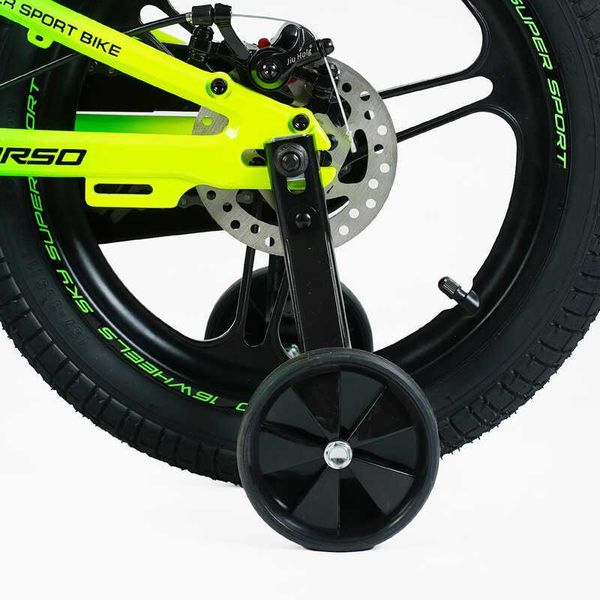 Велосипед детский двухколёсный 16" CORSO Sky магниевая рама доп колеса на 5-7 лет зеленый SK-16844 фото 6