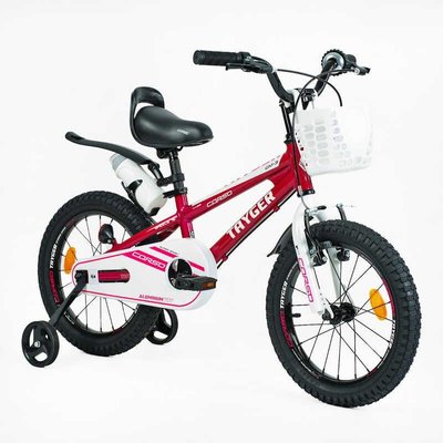 Велосипед дитячий двоколісний 16" CORSO Tayger алюмінієва рама доп колеса бордовий TG-10258 фото 1