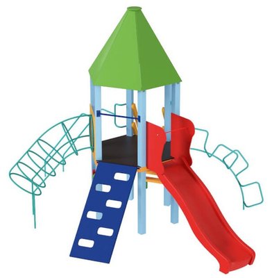 Детский уличный игровой комплекс KDG Башня с пластиковой горкой 517х396х411см фото 1