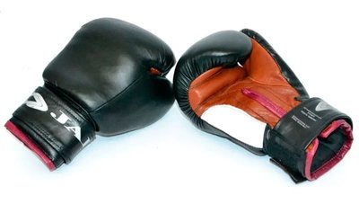 Кожаные боксерские перчатки ТМ JAB вес 10 унций на липучке черные фото 1