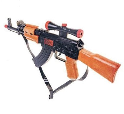 Игрушечный автомат-трещетка Golden Gun AK-47 световые и звуковые эффекты с гранатой 810 фото 1