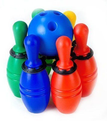 Набор для боулинга Бамсик Кегли цветные (6 шт и шар) ИП.03.001 фото 1