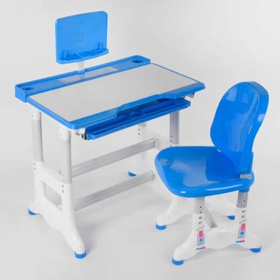 Парта школьная со стульчиком регулируемая по высоте и наклону белая с синим J 62505 фото 1