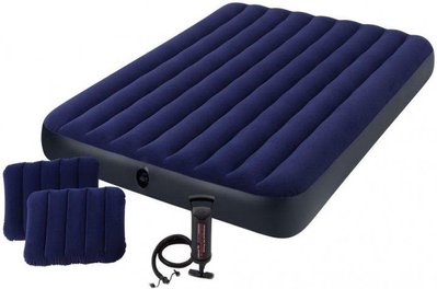 Велюровий надувний матрац для відпочинку та сну Intex подвійний з подушками та насосом 152х203х25 см 64765 фото 1