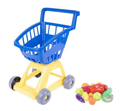 Пластиковая детская тележка с продуктами Орион 16 предметов жёлтая 693в.3 фото 1