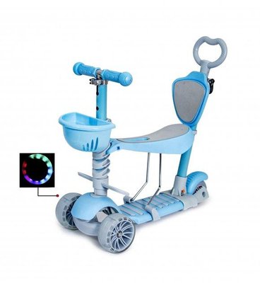 Детский самокат - трансформер 5 в 1 с подсветкой Scooter Smart голубой фото 1