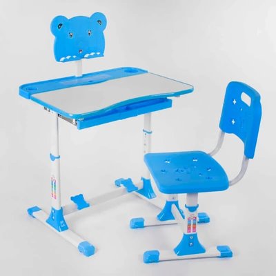 Парта школьная со стульчиком регулируемая по высоте и наклону белая с голубым P 2215 фото 1