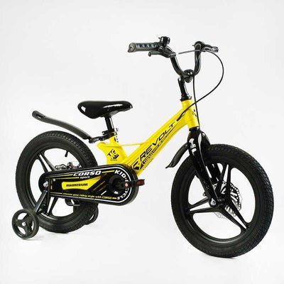 Велосипед детский двухколёсный 16" CORSO Revolt магниевая рама доп колеса на 5-7 лет желтый MG-16080 фото 1