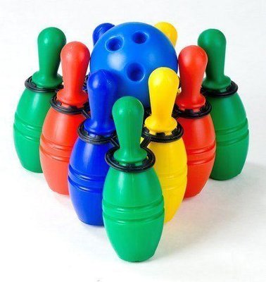 Набор для боулинга "Кегли цветные" (9 шт и шар) ИП.03.002 фото 1