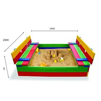 Детская песочница трансформер цветная с крышкой и скамейками 200х200х24 фото 1