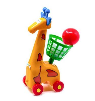 Дитяча ручна каталочка з м'ячебросом Бамсик Жираф червона 1106 фото 1