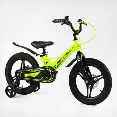 Велосипед детский двухколёсный 16" CORSO Revolt магниевая рама доп колеса на 5-7 лет салатовый MG-16095 фото 1