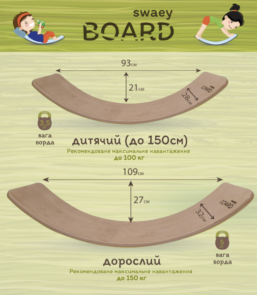 Дерев'яний рокерборд для дітей і дорослих SwaeyBoard зелений з захистом пальців до 100 кг фото 5