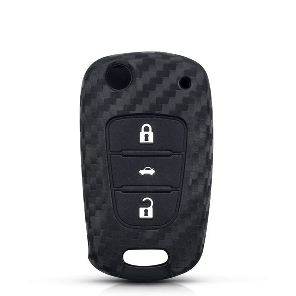 Силиконовый чехол для автомобильного флип-ключа KIA (КИА) черный карбон фото 5