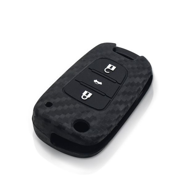 Силиконовый чехол для автомобильного флип-ключа KIA (КИА) черный карбон фото 4