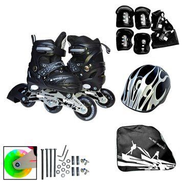 Дитячі розсувні ролики 27-30 з комплектом захисту та шоломом Happy Black ABEC-7 фото 1