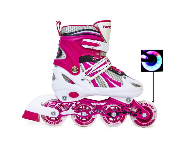 Роликовые коньки детские раздвижные 34-37 Power Champs Pink с подсветкой колеса фото 5