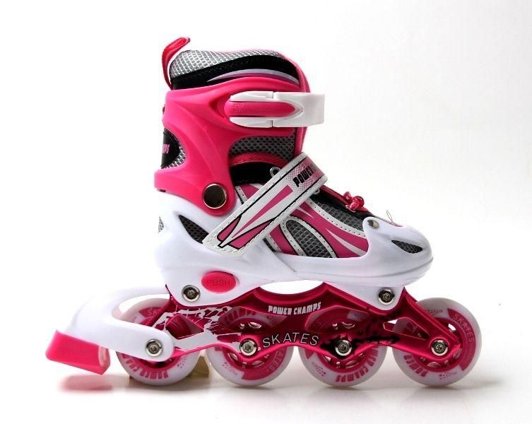 Роликовые коньки детские раздвижные 34-37 Power Champs Pink с подсветкой колеса фото 2