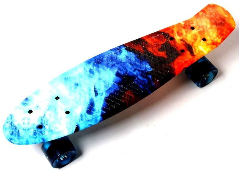 Подростковый пенниборд с ярким принтом и подсветкой всех колес "Огонь и лед" (Fire&Ice) фото 2