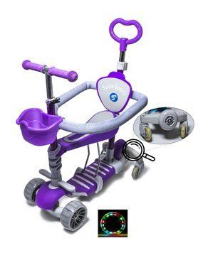 Детский самокат - трансформер 6 в 1 с бортиком и подсветкой Scale Sports Pastel боковые колеса фиолетовый фото 1