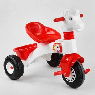 Дитячий триколісний велосипед Pilsan Конячка пластикові колеса біло-червоний 07-146 фото 1