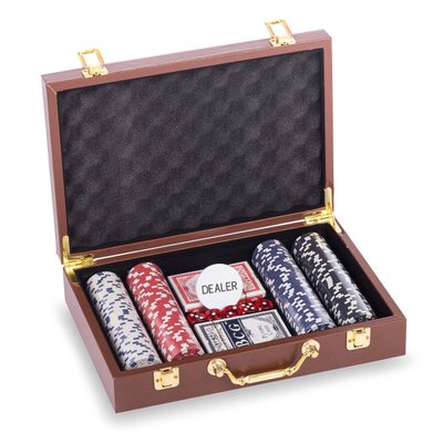 Набор для покера LasVegas 200 фишек, карты, кости, аксессуары в деревянном кейсе фото 1