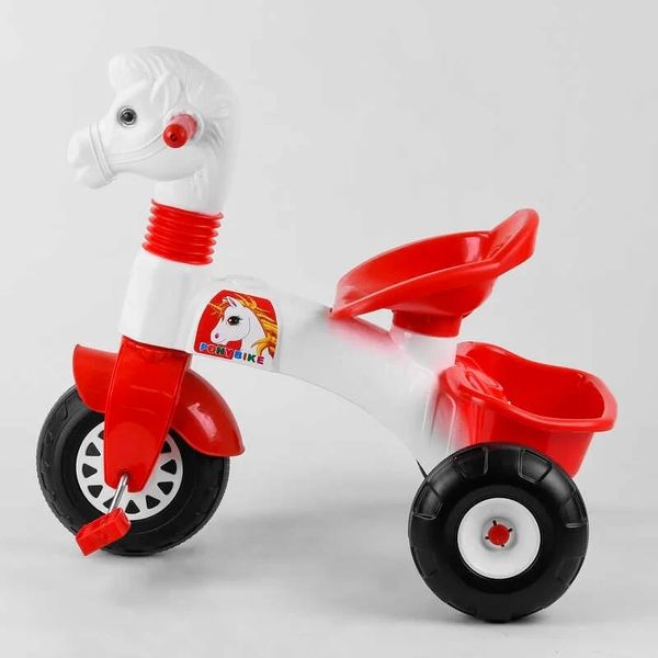 Дитячий триколісний велосипед Pilsan Конячка пластикові колеса біло-червоний 07-146 фото 3