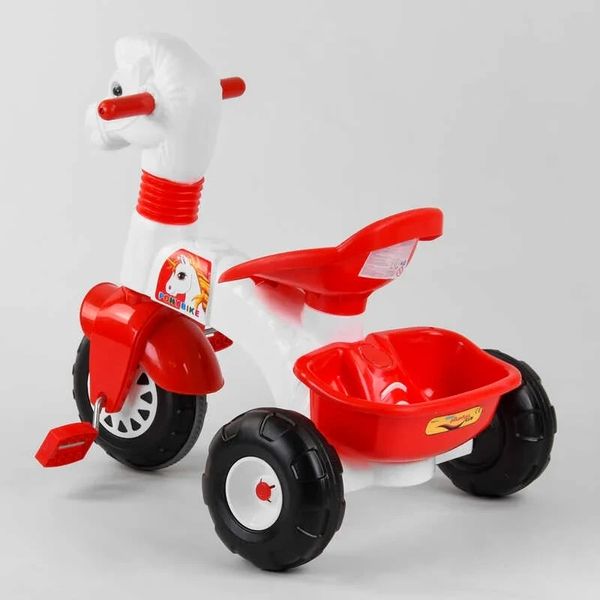 Дитячий триколісний велосипед Pilsan Конячка пластикові колеса біло-червоний 07-146 фото 4