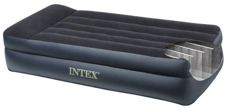 Велюровый надувной матрас для отдыха и сна Intex одинарный с подголовником и электронасосом 99х191х42см 64122 фото 7