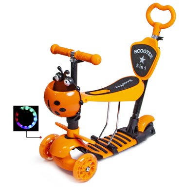 Детский самокат - трансформер 5 в 1 с подсветкой Scooter Божья коровка Orange фото 1