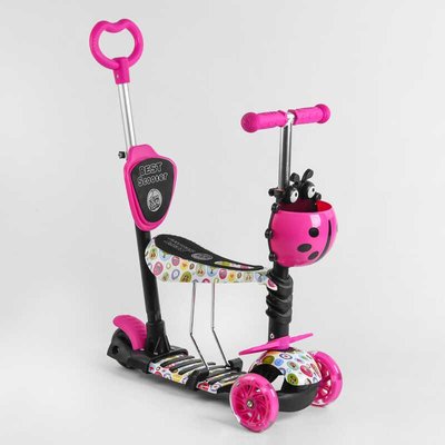 Дитячий самокат - трансформер 5 в 1 з підсвічуванням Best Scooter Сонечко з принтом рожевий 15800 фото 1
