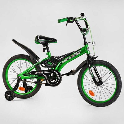 Велосипед дитячий двоколісний 18" Jet Set з додатковими колесами зелений JS-N1801 фото 1
