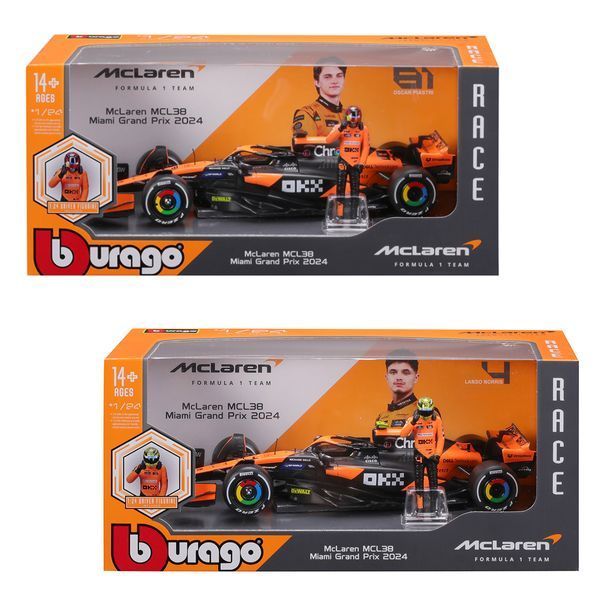 Колекційна модель Bburago Формула 1 McLaren MCL38, з фігуркою, масштаб 1:24, чорний з помаранчевим 18-28040 фото 6