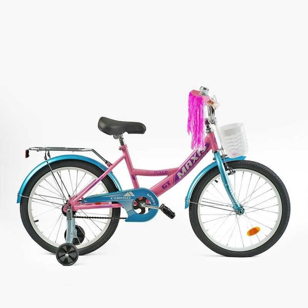 Велосипед підлітковий двоколісний 20" CORSO Maxis прикраси кошик доп колеса рожевий з блакитним CL-20211 фото 2