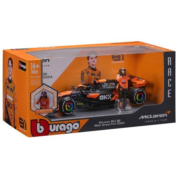 Колекційна модель Bburago Формула 1 McLaren MCL38, з фігуркою, масштаб 1:24, чорний з помаранчевим 18-28040 фото 8