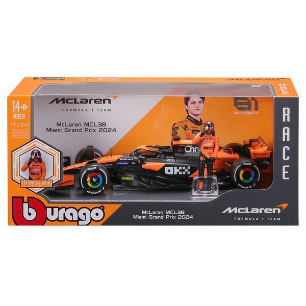 Колекційна модель Bburago Формула 1 McLaren MCL38, з фігуркою, масштаб 1:24, чорний з помаранчевим 18-28040 фото 7