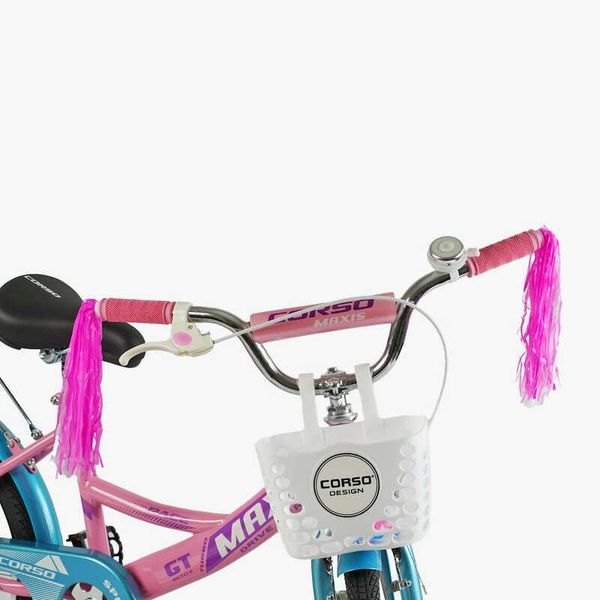 Велосипед підлітковий двоколісний 20" CORSO Maxis прикраси кошик доп колеса рожевий з блакитним CL-20211 фото 5