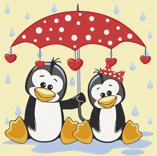 Картина за номерами Art Craft "Пінгвіни під парасолькою" 30х30см 15543-AC фото 1