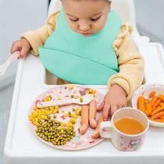 Детский нагрудник силиконовый для кормления 6м+ Babyono с застёжкой 30x28 см мятный фото 5