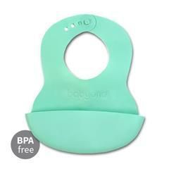 Детский нагрудник силиконовый для кормления 6м+ Babyono с застёжкой 30x28 см мятный фото 2