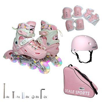 Дитячі розсувні ролики 29-33 з комплектом захисту та шоломом Scale Sports LF 605 Pink підсвічування коліс фото 1