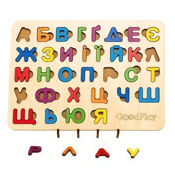 Дерев'яна рамка-вкладиш Монтессорі для малюків GoodPlay Абетка веселка 3+ 27х19 см 33 вкладишів PS-4-005 фото 1