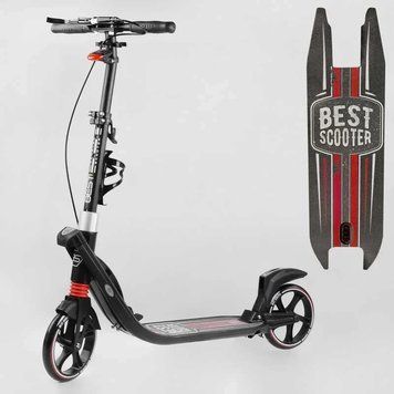 Самокат двоколісний складаний з фарою ручне гальмо Best Scooter Forward чорний із зеленим L-21044 фото 1