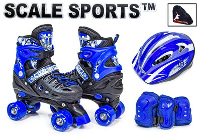 Раздвижные ролики квады 34-37 с комплектом защиты и шлемом Scale Sport Синий фото 1