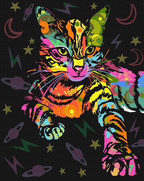 Картина за номерами BrushMe "Неонова кішка" 40х50см BS39229 фото 1